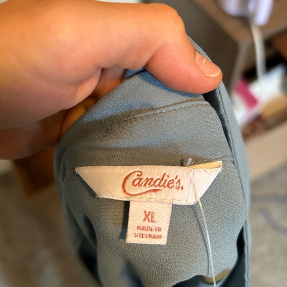 Candies light blue sheer long sleeve button down dressy top - Picture 5 of 6